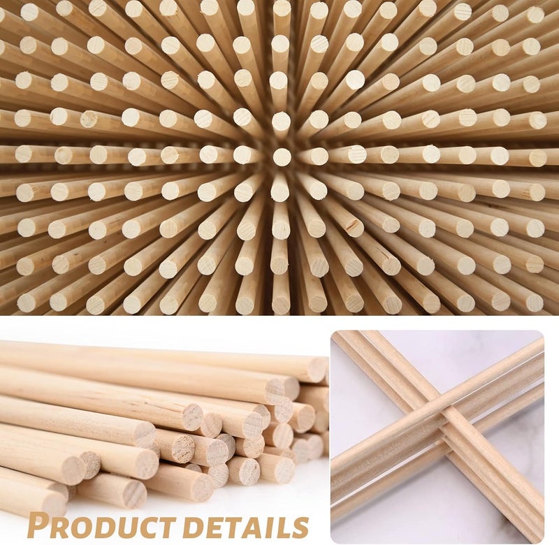 Moukiween Wooden Dowel Rods, 50PCS 1/4 x 12 Inch Round Wooden Sticks for Arts Crafts, Home Decor, Cake Support, Photo Booth Props, Unfinished Natural Hardwood Sticks - Image 3
